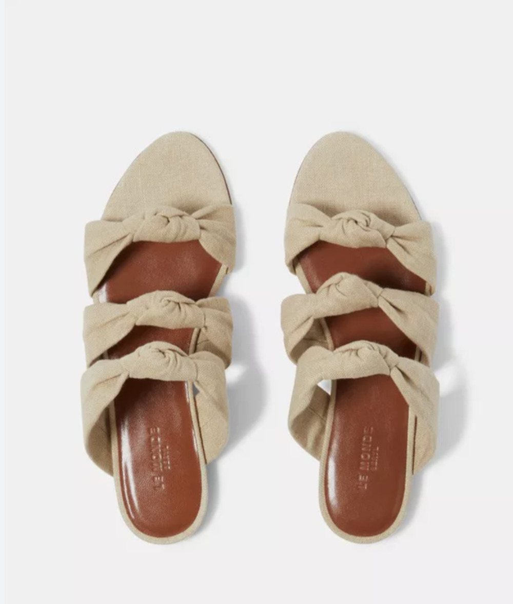 Le‎ Monde Beryl Linen Triple Knot Sandal Flat Slide Sandals Womens 7.5 Beige NWT